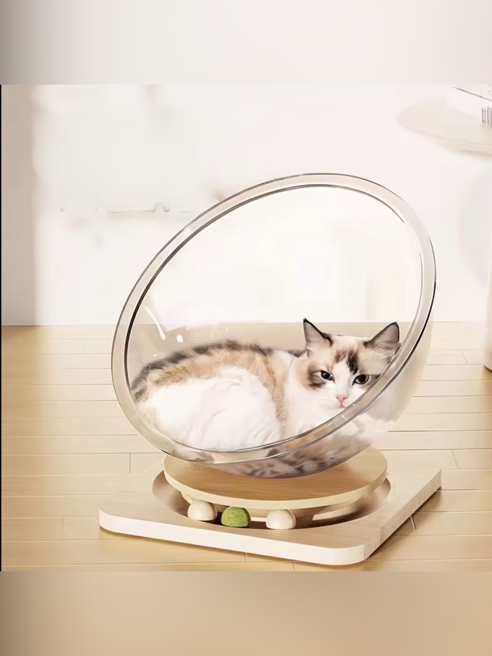 Cat Bed Space Capsule Rotating Platform Semi-Enclosed Acrylic Cave Lightweight